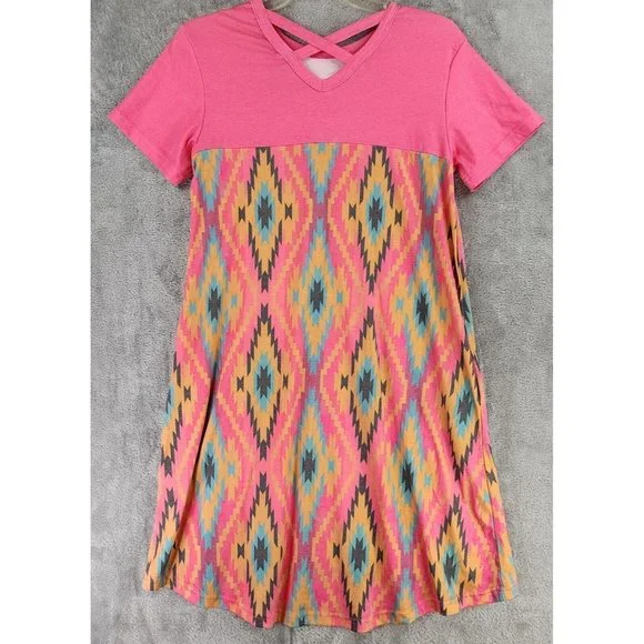Crazy Train Dresses | Crazy Train Dress Womens Small Pink Native Western Hi Low Casual Summer Mini | Color: Blue/Pink | Size: S